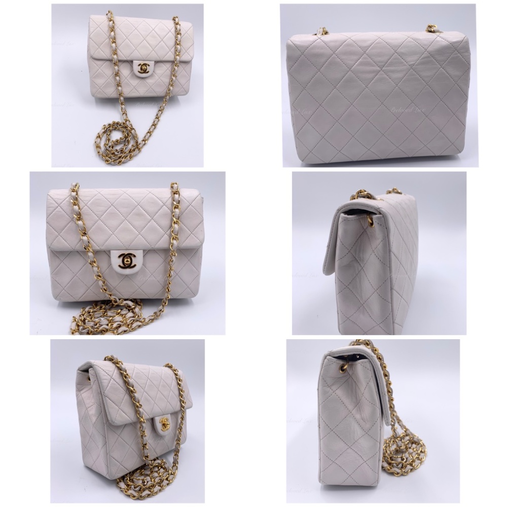 Authentic CHANEL Classic Lambskin Chain Mini Square Flap Bag White/ GHW - Picture 5 of 17